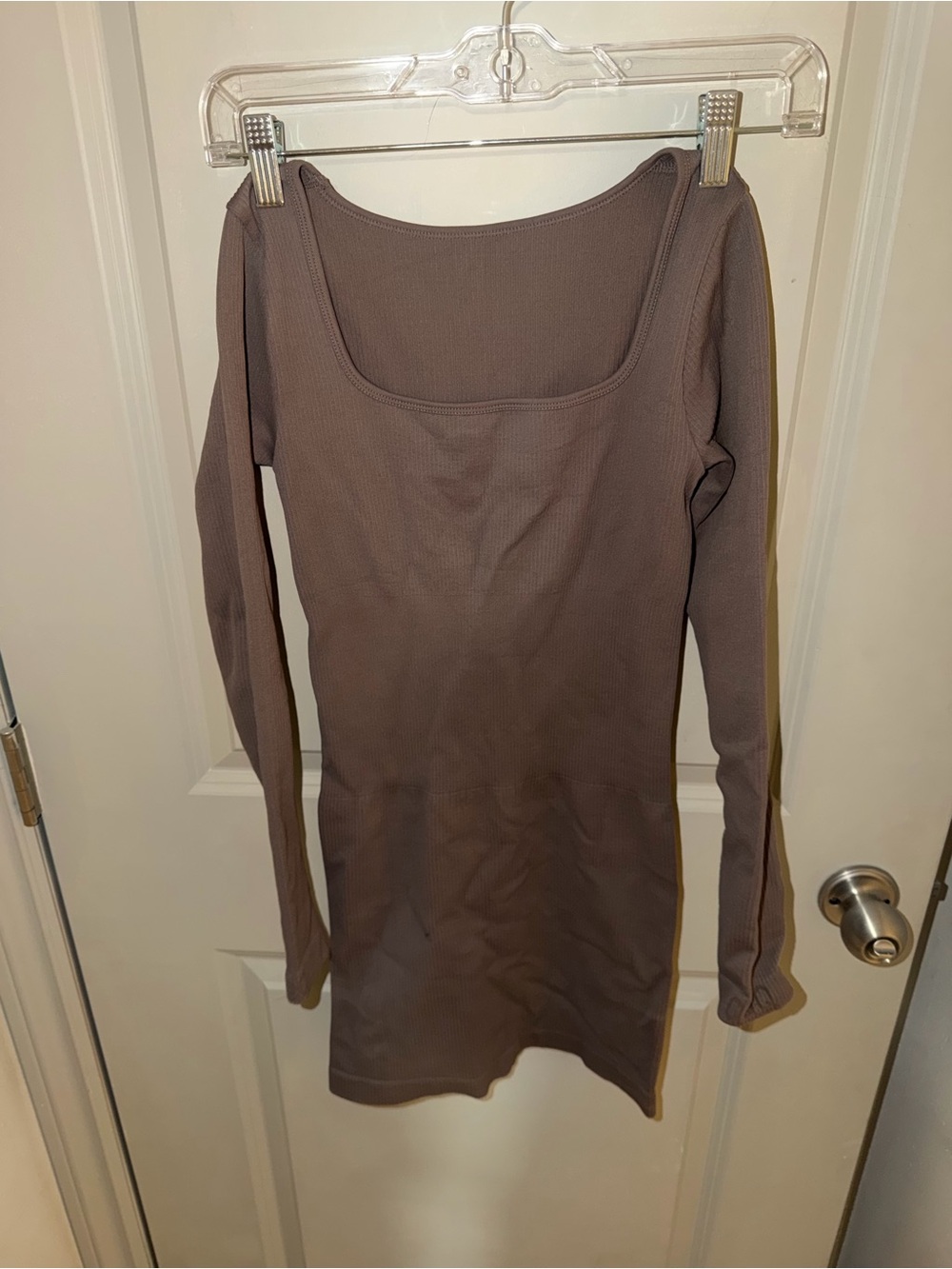 OQQ Long Sleeve Square Neck Dress in Brown
